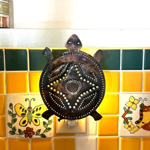 ViNTAGE TORTOISE NIGHT LIGHT 1980s Punched Tin Turtle Lamp Decor Nightlight Plug In C7 Bathroom Aquarium Kids Room So Cute!