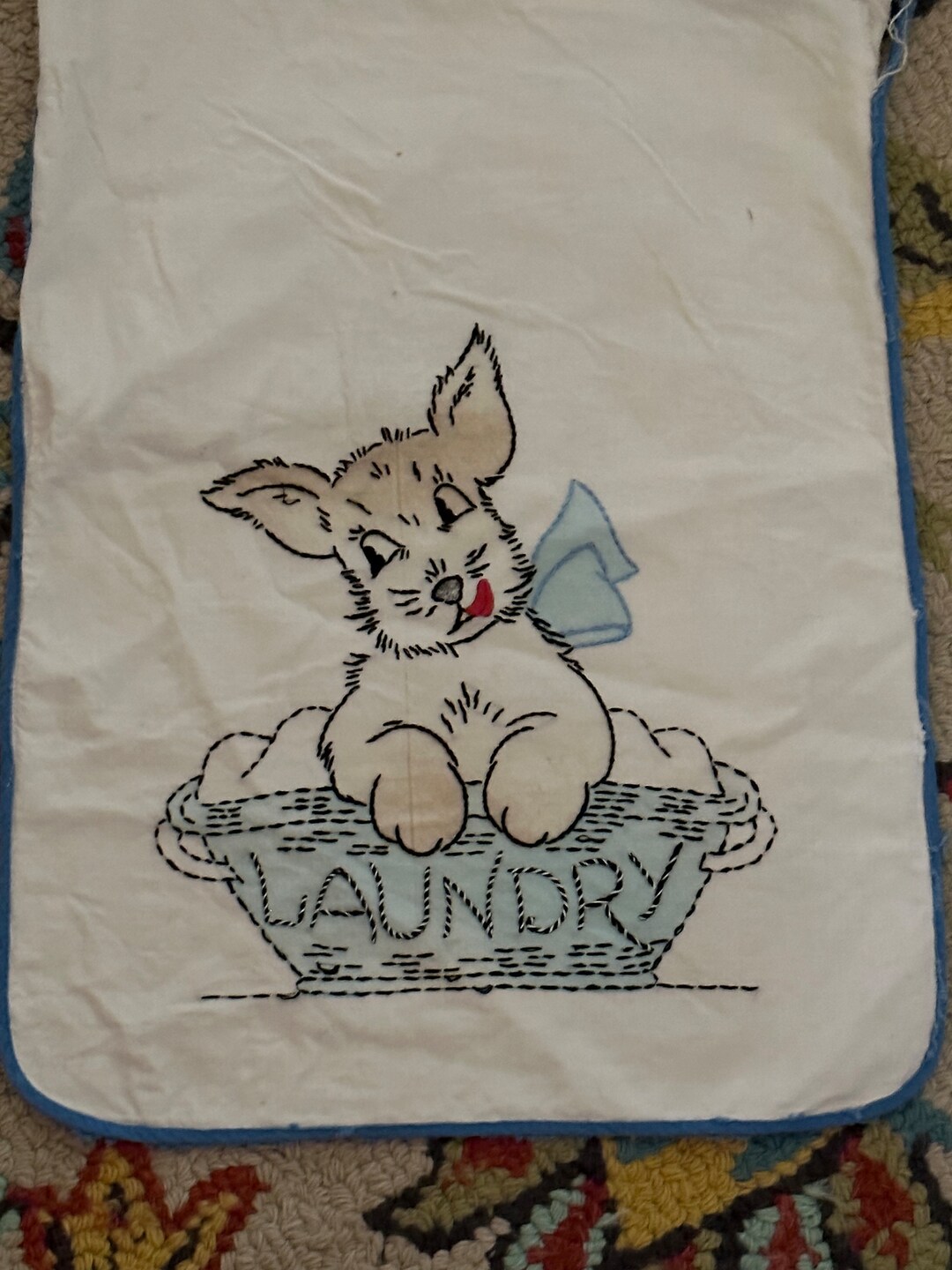 Vintage EMBROIDERED DOG LAUNDRY Bag 1940s Sweet Etsy
