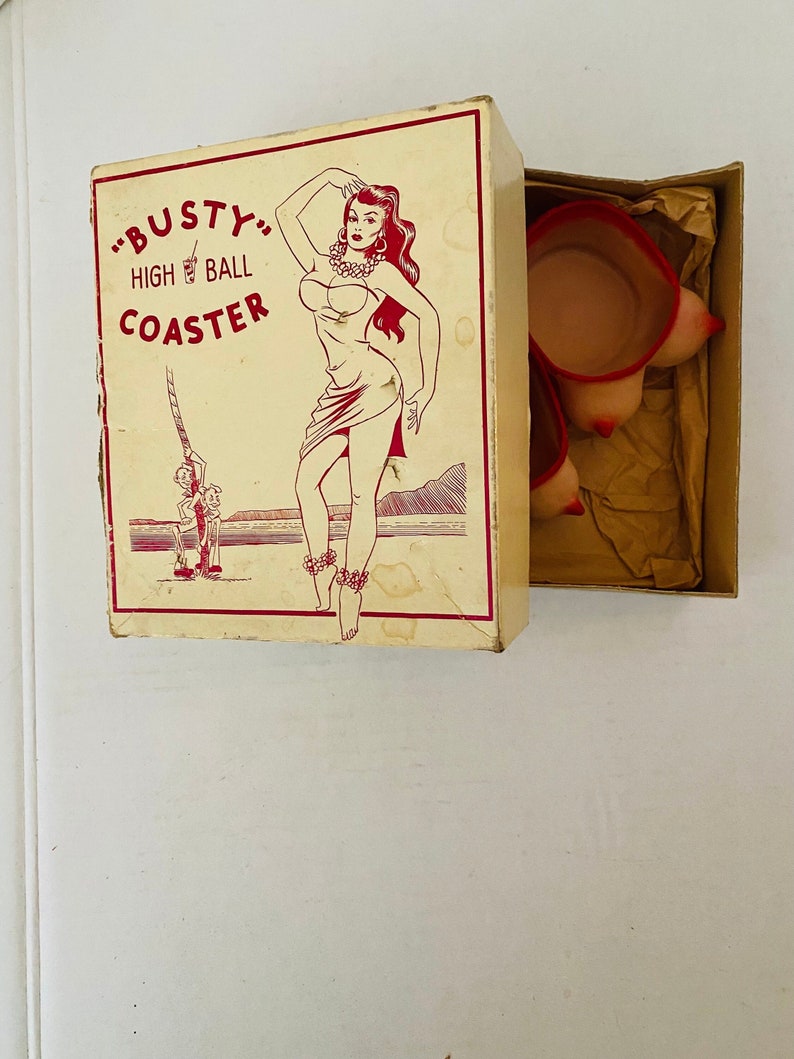 ViNTAGE BUSTY HiGH BALL COASTERS NuDES BooBS In BoX 1940s Pin Up NoVELTY BuSTS image 1
