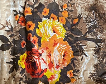 3 Yds CLaSSIC ViNTAGE 70’s FABRIC Abstract ROSES TREES Orange and Brown