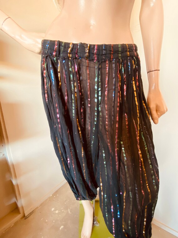 VINTAGE LUREX Striped HAREM PANTs Black Sheer Cott