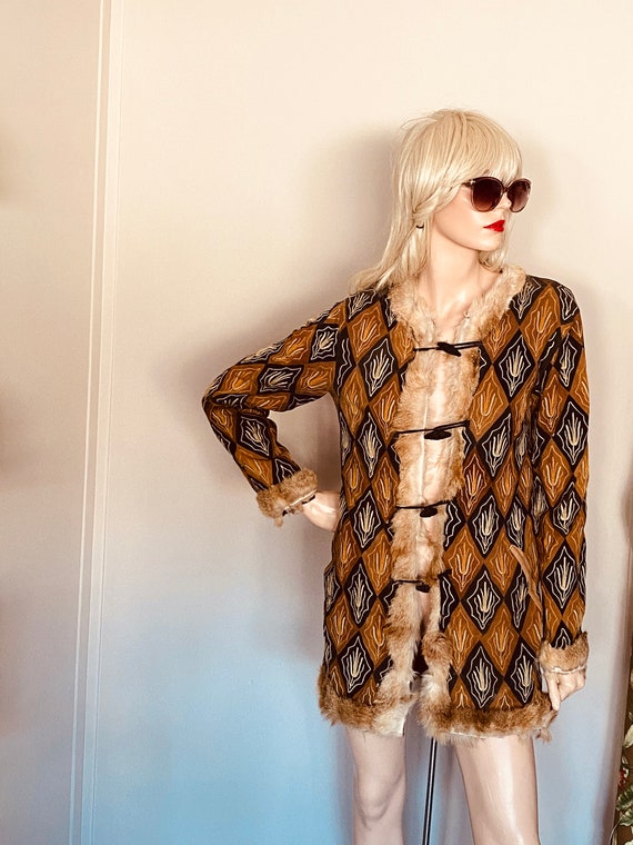 Vintage Hippie 1960s EMBROIDERED SUEDE COAT W Fur