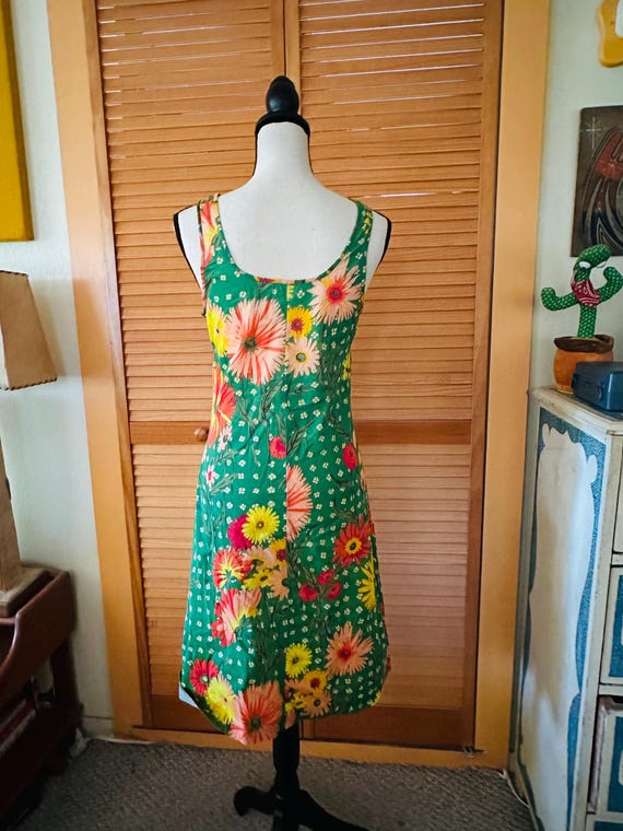 ViNTAGE 1960’s Lingerie SLIP DRESS Bright Floral Colorful FLOWERS M Pop Art Green 32”