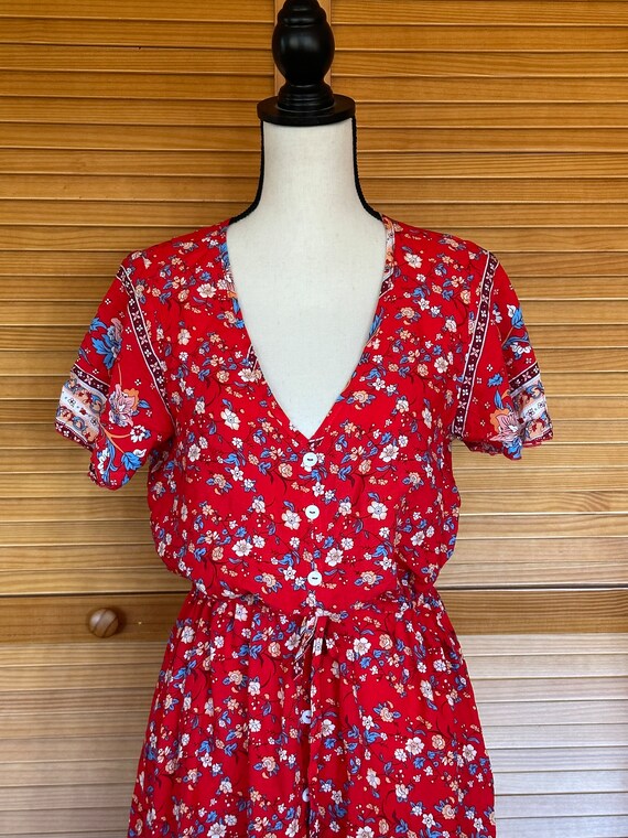 90s Vintage RAYON FLORAL DRESS India One Size - image 3