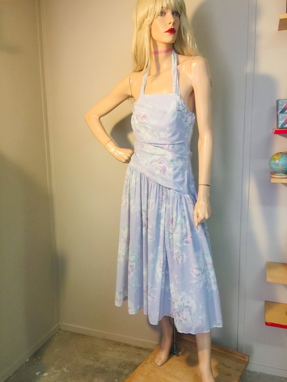 1980s LAURA ASHLEY DRESS Cotton Floral Halter Rouc