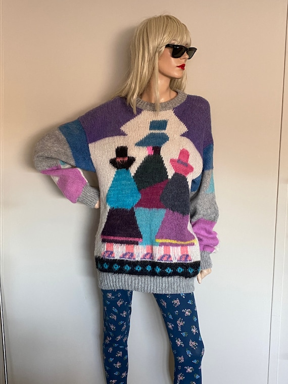Awesome 80s MOHAIR SWEATER DRESS Mexican - image 7