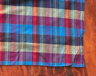 66 x 46 Vintage Madras Plaid Fabric:Woven Cotton, Bright Colors