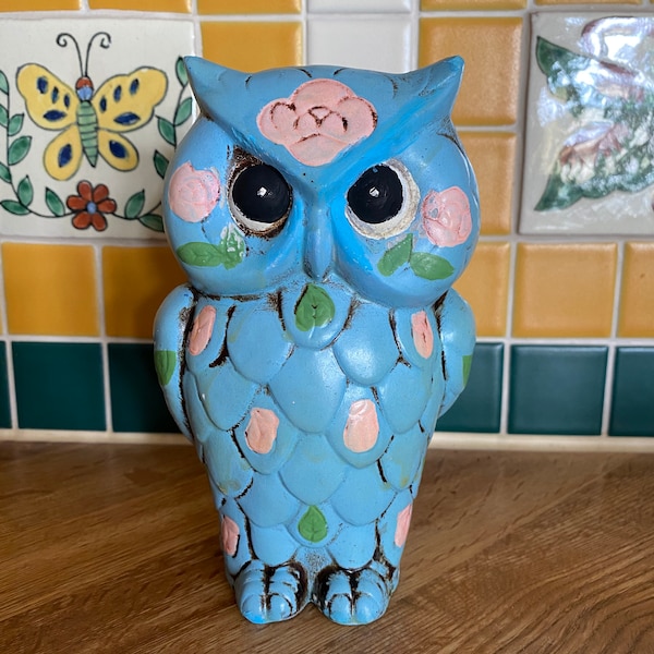 Lovely 1970’s ViNTAGE OWL PIGGY BANK Ceramic Hoot BiRds Of Prey Hand Painted