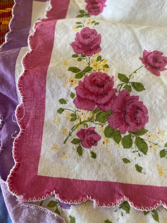 Lot 3 Pc VINTAGE Cotton FLoWERS HANDKERCHIEF FLOR… - image 6