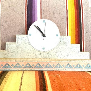 1980’s Vintage CLOCK SOUTHWESTERN MEMPHIS STyLE Battery Operated Hand Made Hand Painted Stylized Table Shelf Clock