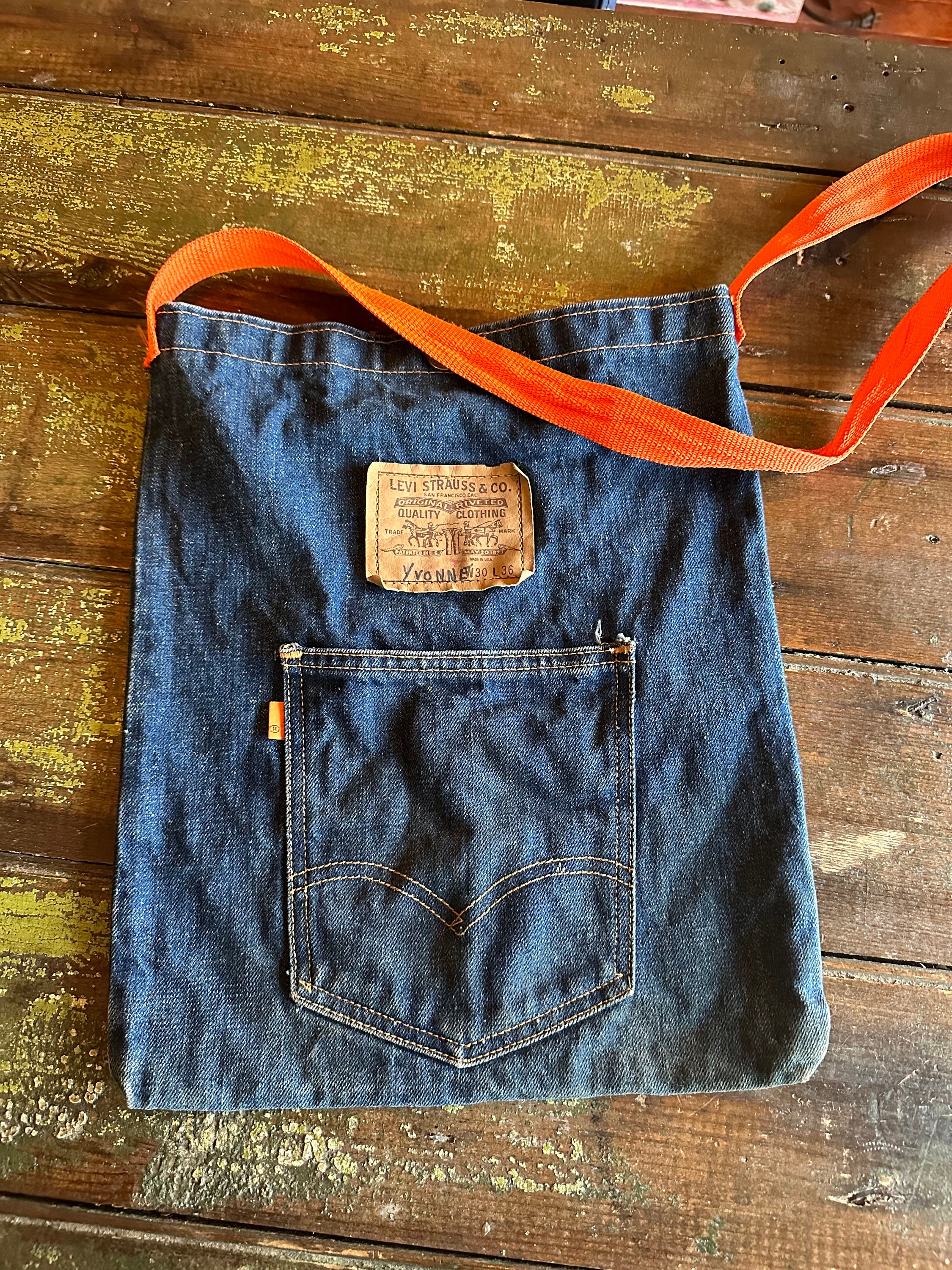 Vintage Levis DENIM Orange Tab BLUE Jean Bag Orange Long 