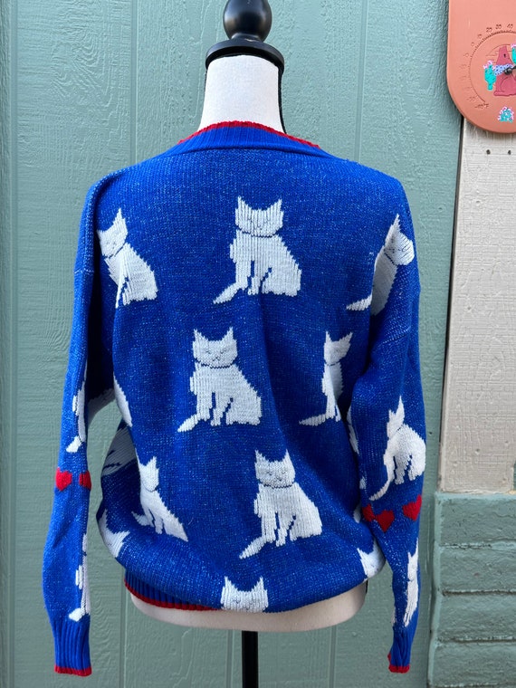 EiGHTiES Vintage CATS & HEARTS SWEATER Blue With … - image 6