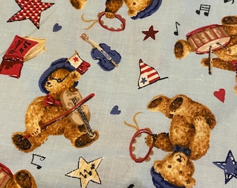 2 Yds MuSICAL TEDDY BEAR FABRIC 1997 Bear BoP Patriotic StARS & HeARTS