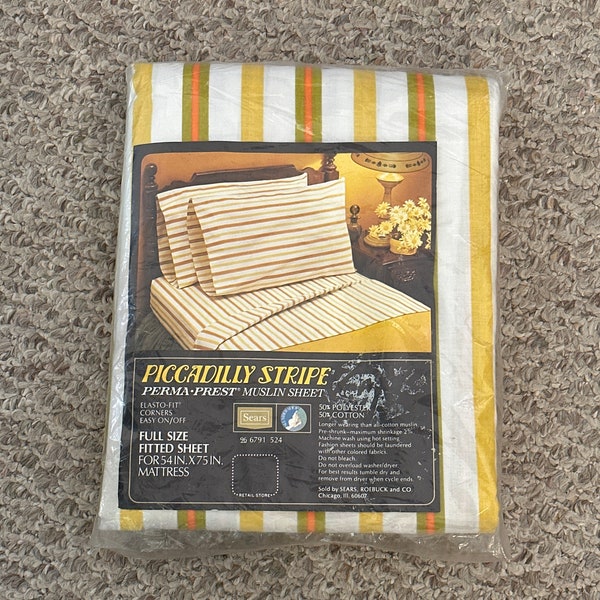 Vintage PiCCADILLY STRIPE SHEET FuLL FiTTED Dead Stock BeDDING