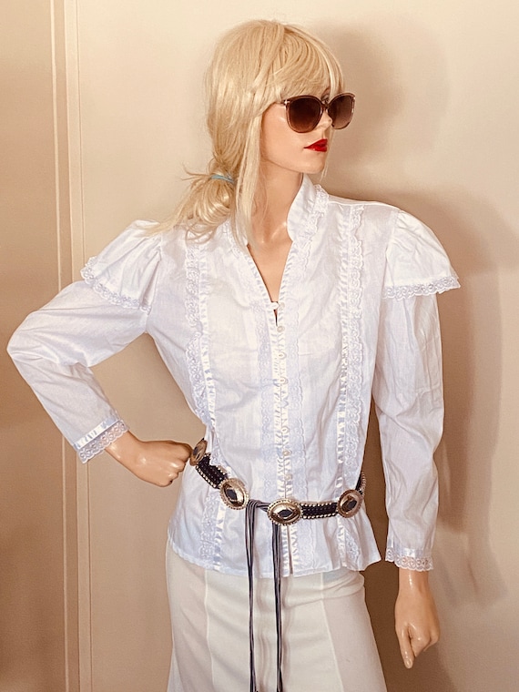 80s SHEPLERS COWGIRL Blouse SHIRT Gunne Sax Style