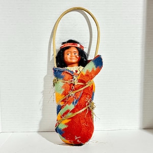 Vintage Skookum Indian Doll: Handmade Papoose, Pendleton Wrap (13.5&quot; Tall, 1940s)