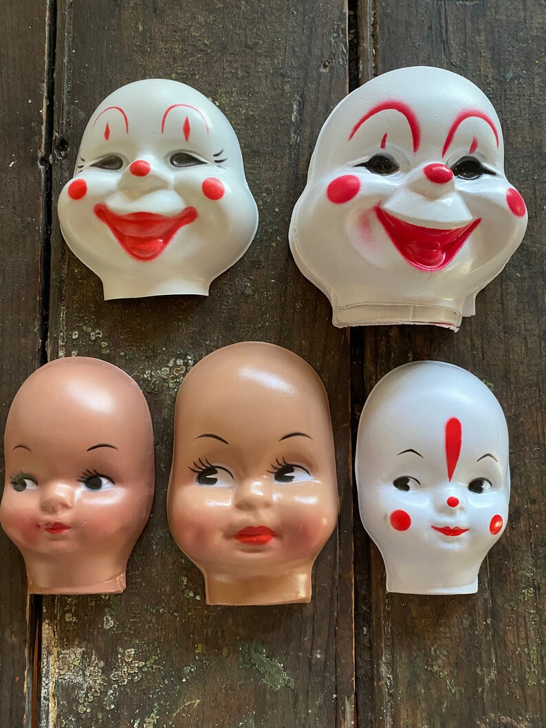 12 Vintage PLASTIC FACE CLOWN Doll Heads Crafts Circus 1950s Etsy