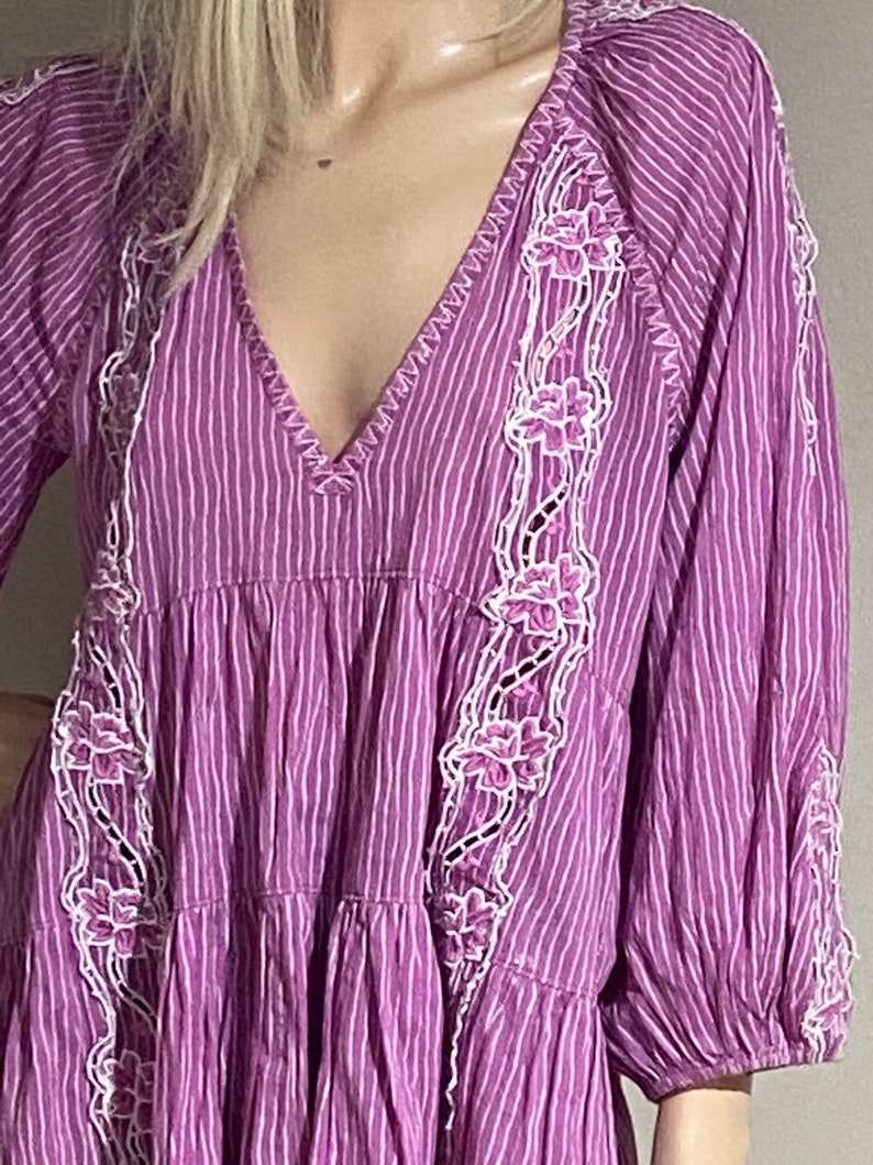 Embroidered Peasant Mini Dress: Retro Violet Cotton Blend, Free People imagen 5