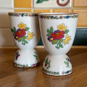 Vintage Floral Ceramic Egg Cups - Set of 2 - Easter Decor