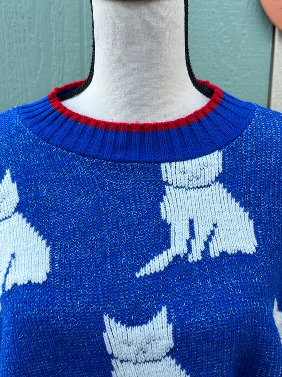 EiGHTiES Vintage CATS & HEARTS SWEATER Blue With … - image 4