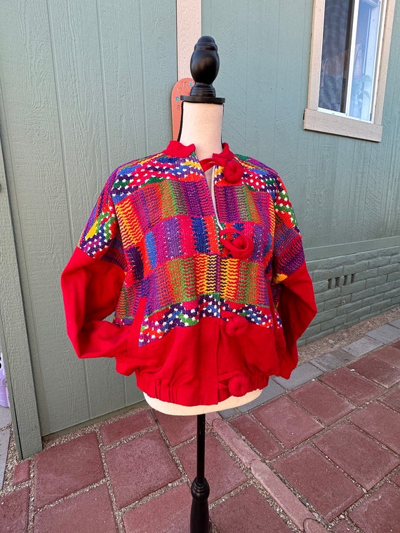 Colorful VINTAGE 80’s WoVEN Embroidered JACKET Zi… - image 1