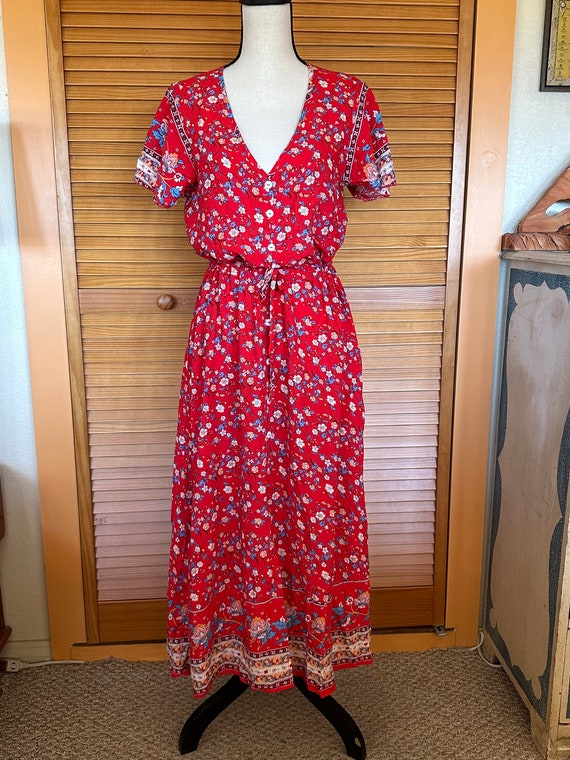 90s Vintage RAYON FLORAL DRESS India One Size - image 10