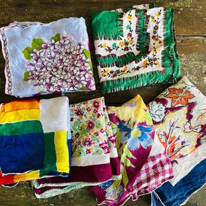6 VINTAGE HANDKERCHIEFS 1950s Awesome Abstracts FLORALS Rainbow Pretty Flowers Spring Fever Allergies Hankies Hanky Cotton