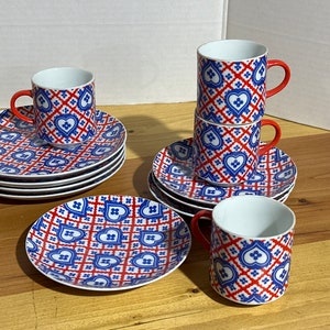 Vintage 70s Hearts Dish Set: Red, White, and Blue Luncheon Plates