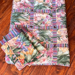 Vintage Patchwork Quilt Set: Exotic Floral Print, Handmade Blanket & Pillowcases