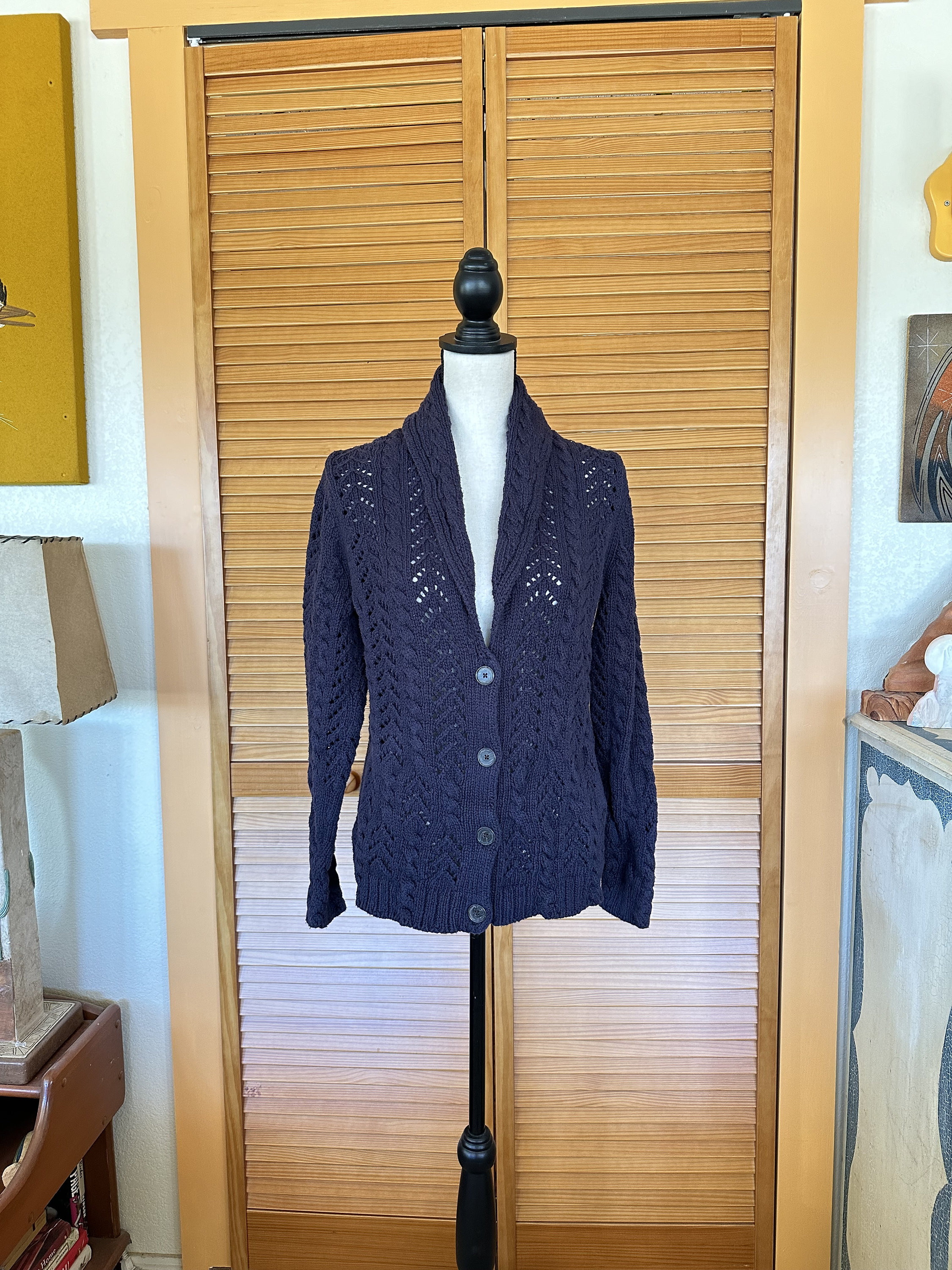 1950s Shawl or Sailor Collar Cardigan Sweater- Knit Pattern