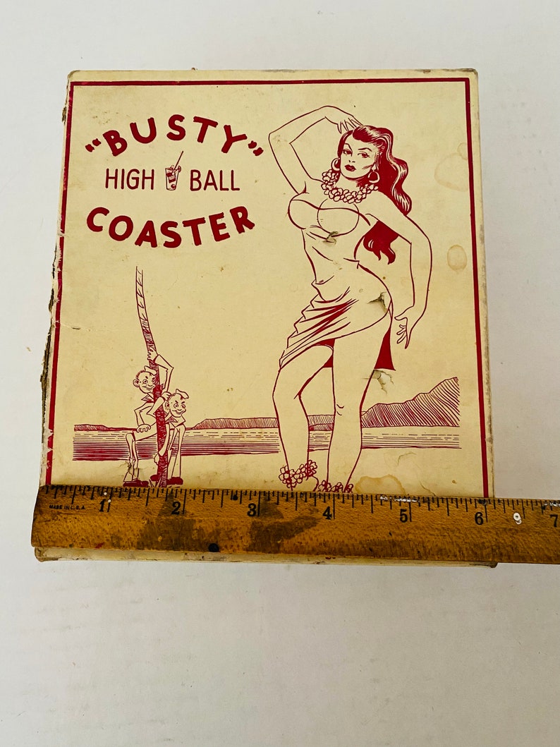 ViNTAGE BUSTY HiGH BALL COASTERS NuDES BooBS In BoX 1940s Pin Up NoVELTY BuSTS image 8