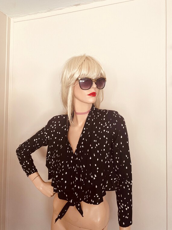 Beautiful 80’s PEPLUM RAYON JACKET Black & White P