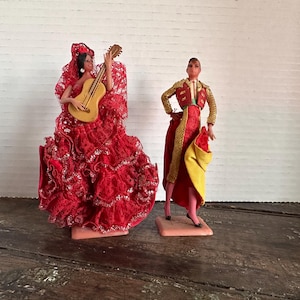 Pair ViNTAGE FLAMENCO DaNCERS Spanish SOUVENIR Made In Spain Plastic W Fancy Costumes