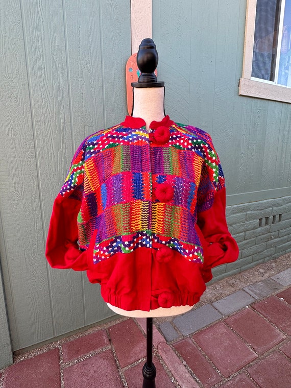 Colorful VINTAGE 80’s WoVEN Embroidered JACKET Zi… - image 2