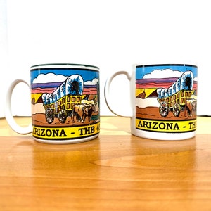 Vintage Arizona Coffee Mugs: Southwest Cowboy Pioneer Scene