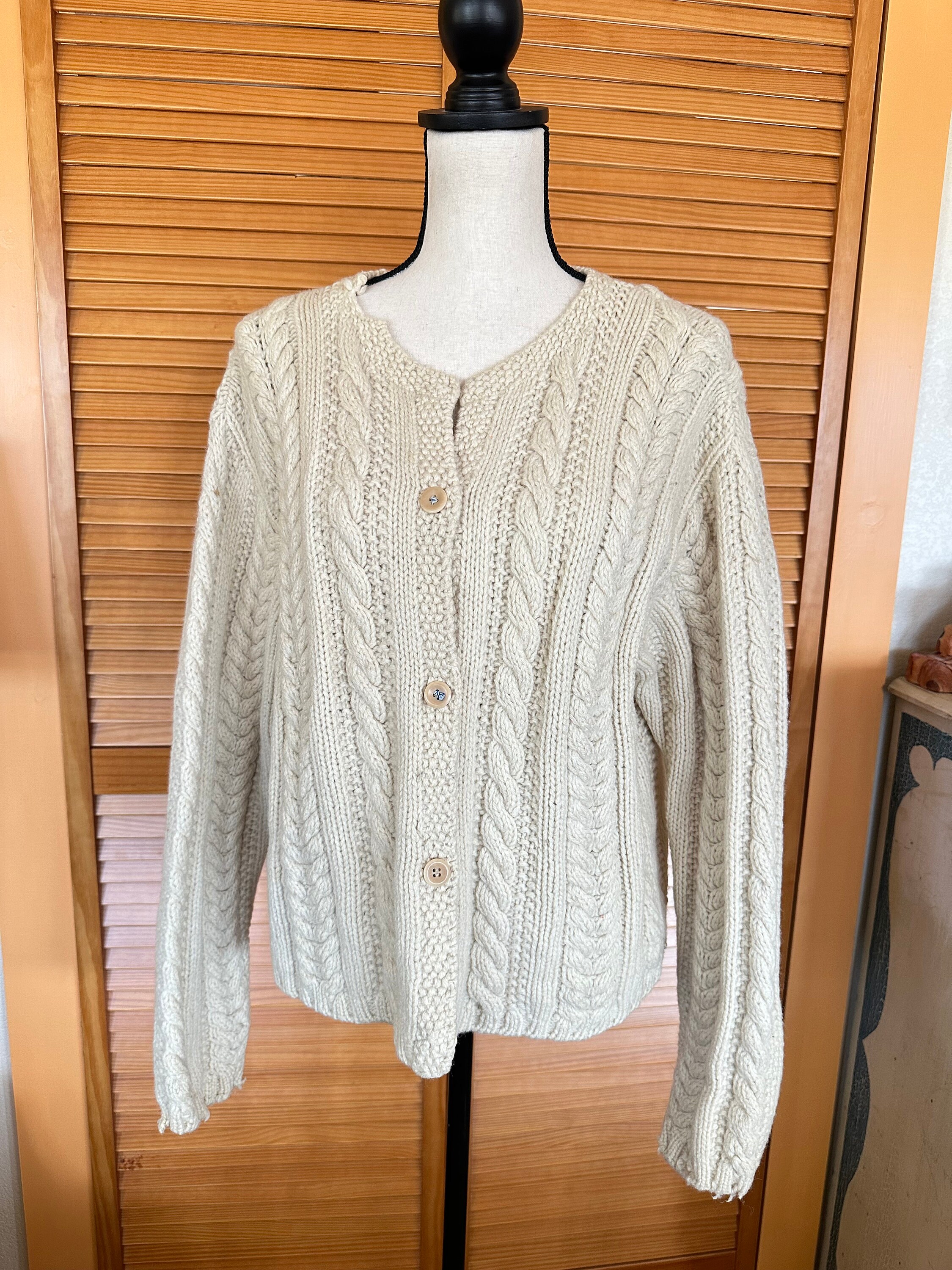 Vintage Wool Cable Knit Cardigan - Etsy