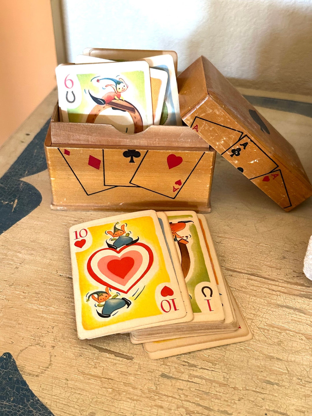 Vintage 1950s Playing CARD Box HOLDER Wooden Sweet Deck of Etsy