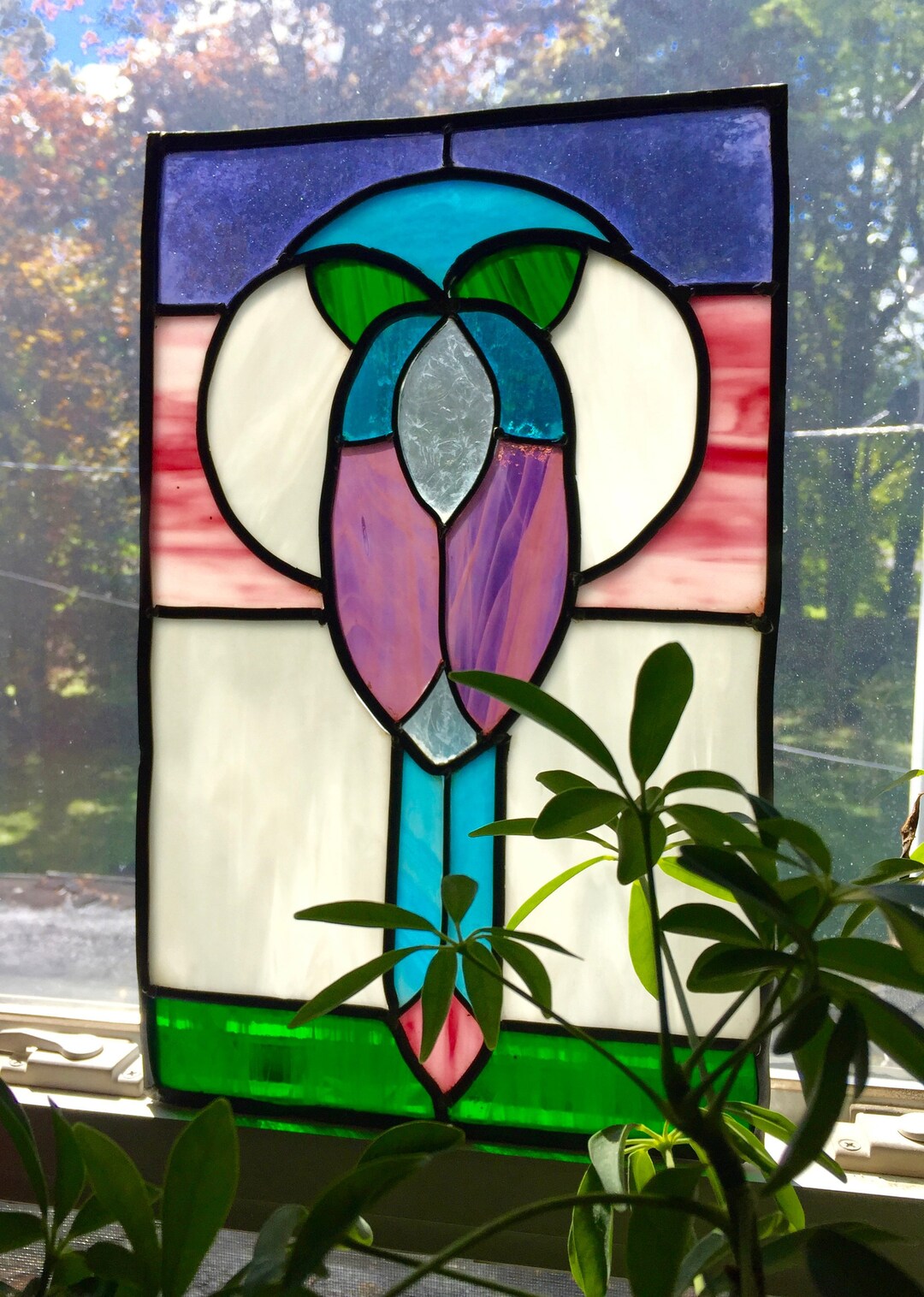 Beautiful Vintage STAINED GLASS Woodstock ART 70's Wall Etsy