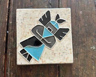 Vintage 1970s THUNDERBIRD Hot Plate TRIVET Ceramic Native American