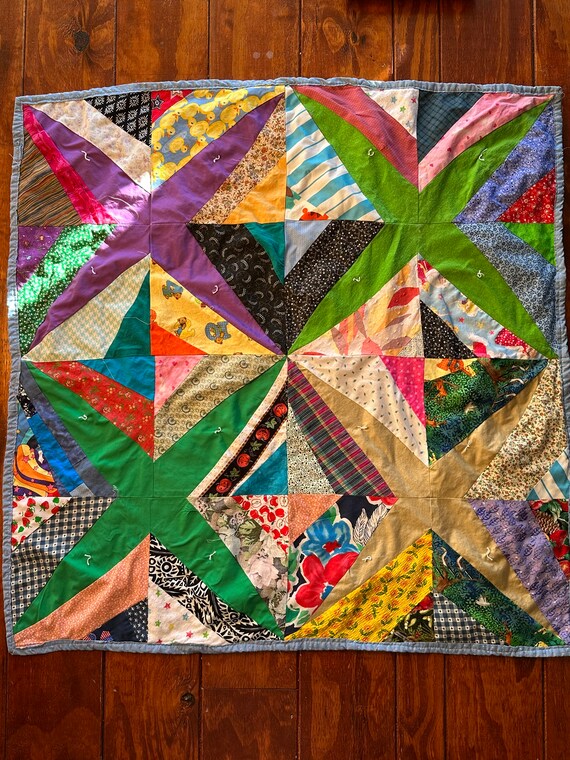 VINTAGE PATCHWORK Small QUILT Stars Handmade Wall Hanging 36 Sq Crazy Quilt Chair Cover Re use Recycle Repurpose Fabric Textile Etsy Sweden