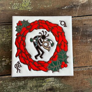 ViNTAGE KOKOPELLI TiLE CHILIES Chili Wreath CLaY Terracotta Mexico Southwest Spirit Dancer Wall Hanging Trivet MASTERWORKS Tiles Holiday