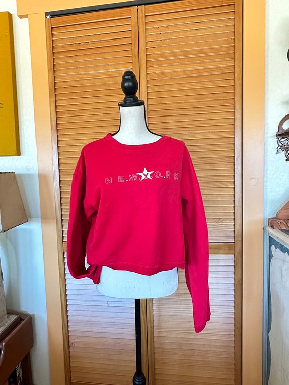 ViNTAGE CROPPED 80'S NEW YoRK SWEATSHiRT Red M N … - image 10