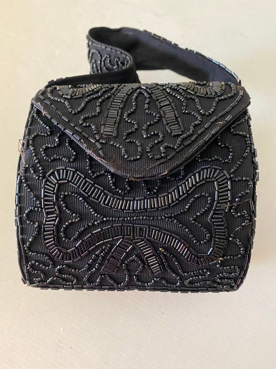 Vintage 50’s BEADED HANDBAG BLACK 40's Evening Coc