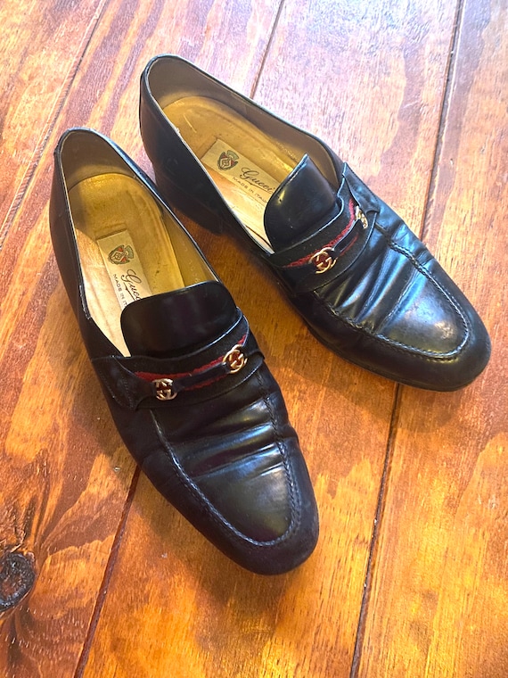 80s Vintage GUCCI LOAFERS GG Designer W Stripe Authentic 43 