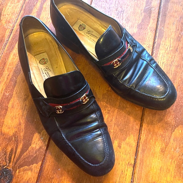 ViNTAGE GUCCI LOAFERS GG Designer W Stripe Authentic 43 Size 10 Mens