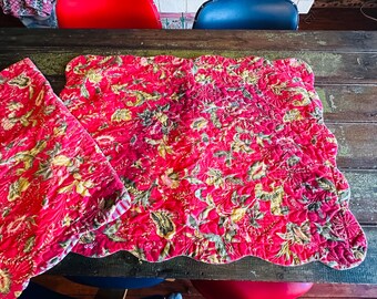 Pair Vintage PILLOW SHAMS Striped Floral Print PiLLOWCASES