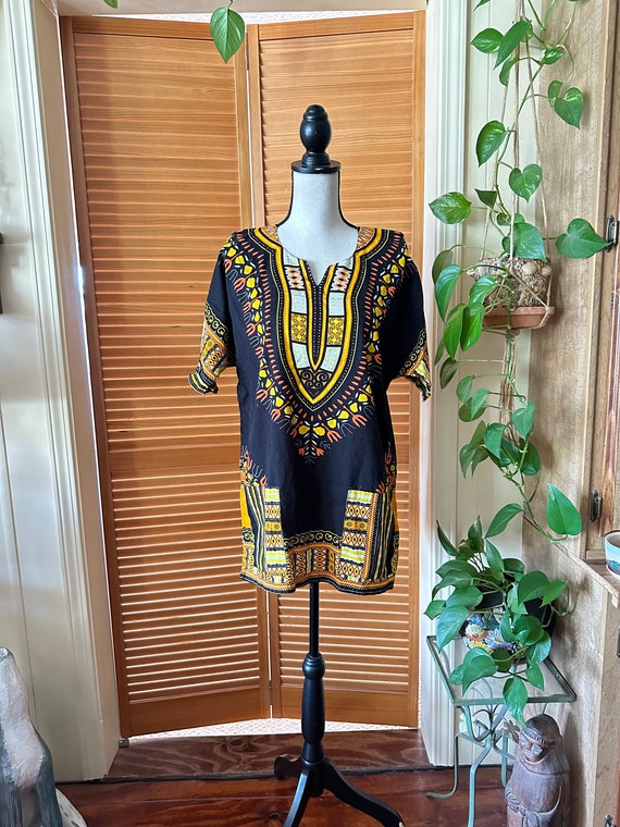 Seventies DASHIKI VINTAGE COTTON Black Yellow RedU