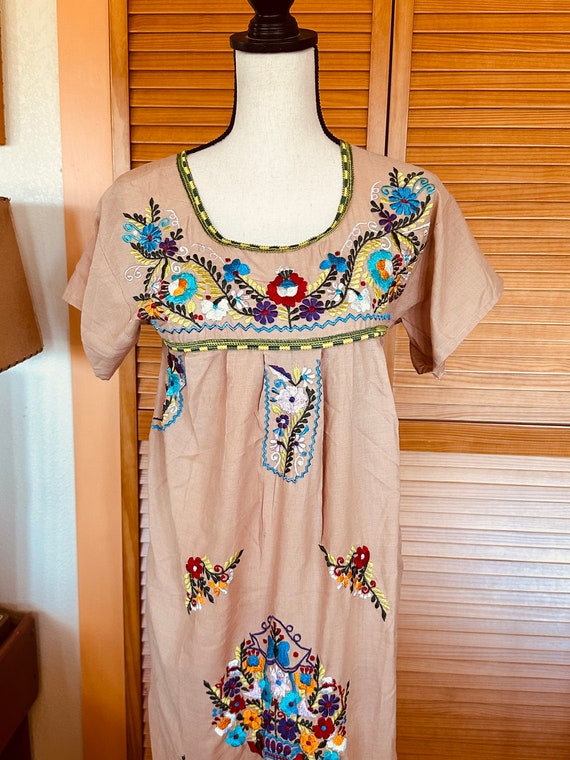 SweeT MEXICAN Puebla DRESS 90s Embroidered Small … - image 3