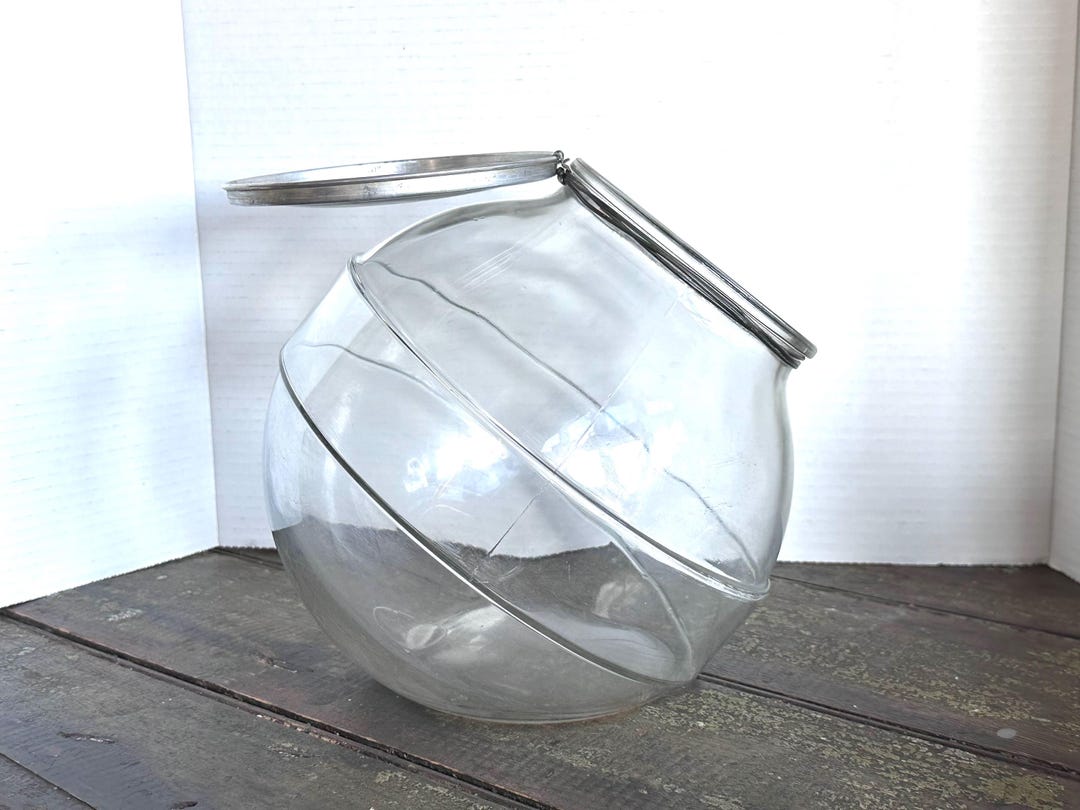 Spherical Jar Sweet Vintage Spherical Glass Penny Candyjar W ATTACHED Hinged Metal ...