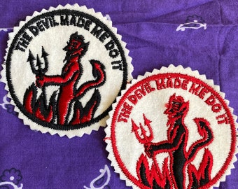 TRUE Vintage "The Devil Made Me Do It" Patch: 1970s Embroidered Novelty
